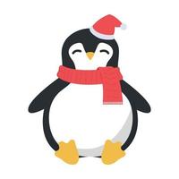 de karaktär. pingvin i en ny år hatt och scarf. vektor illustration