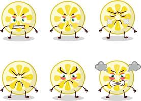 citron- skiva tecknad serie karaktär med olika arg uttryck vektor
