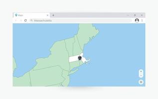 Browser Fenster mit Karte von Massachusetts, suchen Massachusetts im Internet. vektor