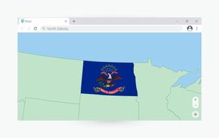 browser fönster med Karta av norr dakota, sökande norr dakota i internet. vektor