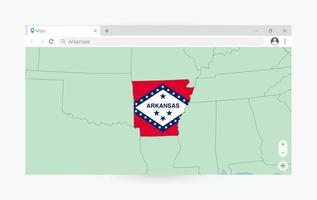 browser fönster med Karta av Arkansas, sökande Arkansas i internet. vektor