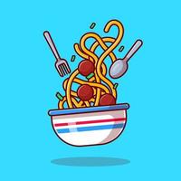 schwebend Spaghetti Nudel mit Fleisch Ball Karikatur Vektor Symbol Illustration. Essen Symbol Konzept isoliert Prämie Vektor. eben Karikatur Stil