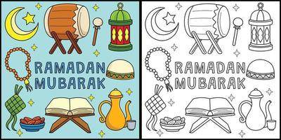 Ramadan Mubarak Färbung Seite farbig Illustration vektor