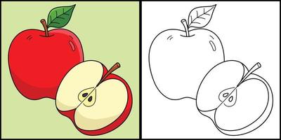 Apfel Obst Färbung Seite farbig Illustration vektor