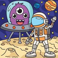 Astronaut und UFO farbig Karikatur Illustration vektor