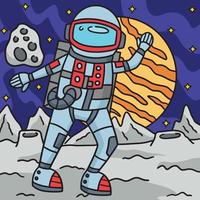 Astronaut im Raum farbig Karikatur Illustration vektor