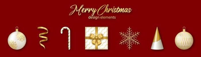 jul och ny år design element. uppsättning av guld och vit 3d realistisk former. vektor