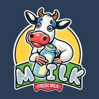 mjölkig ko tecknad serie logotyp. söt ko med mjölk. ko logotyp begrepp med platt stil vektor
