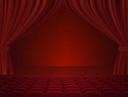 Theater Innere mit rot Vorhänge und Sitze. Vektor. Theater rot Vorhang. vektor