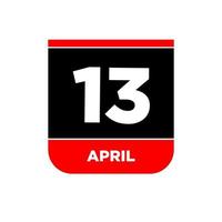 13 .. April Vektor Symbol. 13 April Kalender.