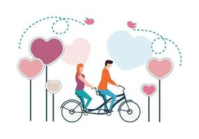 en par ridning en cykel tillsammans. hjärtans dag. man och kvinna på en cykel. vektor