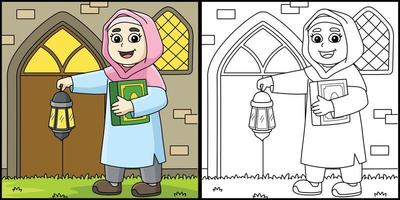 ramadan muslim flicka med quran illustration vektor