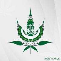 Flagge von arabisch Liga im Marihuana Blatt Form. das Konzept von Legalisierung Cannabis im arabisch Liga. vektor