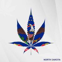 flagga av norr dakota i marijuana blad form. de begrepp av legalisering cannabis i norr dakota. vektor