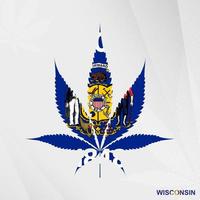 flagga av Wisconsin i marijuana blad form. de begrepp av legalisering cannabis i wisconsin. vektor