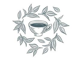 Grün Tee Tasse, Hand gezeichnet, Zeichnung isoliert auf Weiß vektor