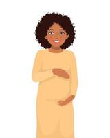 schön schwanger afrikanisch Frau berühren ihr groß Bauch vektor