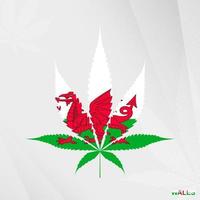 Flagge von Wales im Marihuana Blatt Form. das Konzept von Legalisierung Cannabis im Wales. vektor
