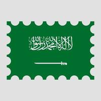 Porto Briefmarke mit Saudi Arabien Flagge. Vektor Illustration.