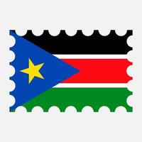 Porto Briefmarke mit Süd Sudan Flagge. Vektor Illustration.