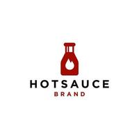 rot heiß Flasche Soße Logo im einfach Linie Stil Vektor Symbol Design, heiß Tomate Ketchup mit Feuer Flamme Symbol