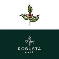 kaffe böna träd med blad växt gren minimal logotyp vektor med enkel gro linje översikt ikon för Kafé företag