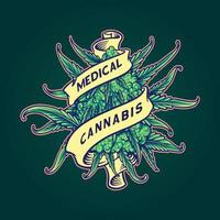 cannabis knopp växt medicinsk ogräs blad skrolla band prydnad logotyp illustrationer vektor