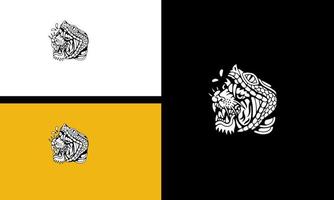 vektor av en tiger logotyp i svart och vit på en gul och svart bakgrund