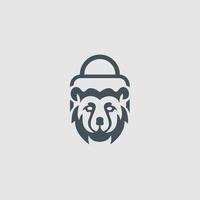 desain logotyp kepala beruang, beruang menggunakan topi, tas belanja, desain logotyp hewan. simbol perusahaan bisnis vektor