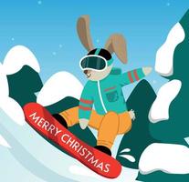 Hase Snowboards. süß Hase im Winter. Weihnachten und Neu Jahr. Vektor Illustration.