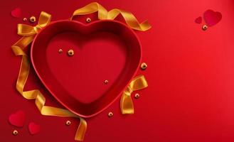 Herz geformtrot öffnen Geschenk Kasten, golden Band Perle vektor