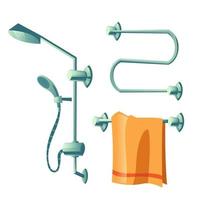 Badezimmer Zubehör Dusche Kopf und Handtuch Heizung vektor