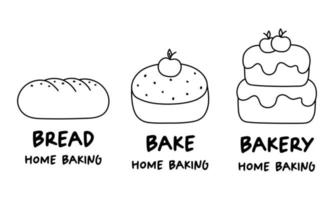 enkel bageri hemlagad, bakverk och bröd affär logotyp, märken, etiketter, ikoner och klistermärken. vektor
