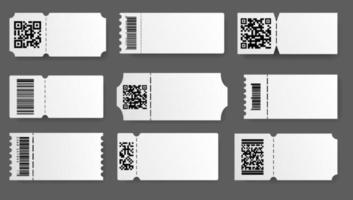 Ticketvorlage. Gutschein mit Barcode-Set. Vektor leere realistische Karten. Tickets für die Verlosung von Konzerttheatern