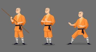 shaolin munk i olika poser. vektor