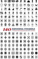 140 Adinkra afrikanisch Symbole bündeln mit Bedeutung im akan Sprache und Englisch und Symbolismus. vektor