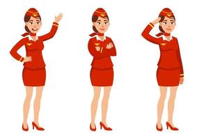 Stewardess in verschiedenen Posen. vektor