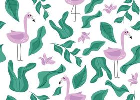 nahtlos Muster mit Flamingos. Vektor Illustration mit Flamingo Vogel, Pflanze Blätter, Blumen