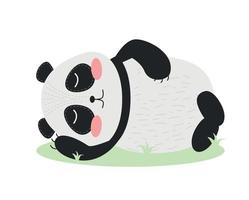 das Panda mit rötlich Wangen. das Panda schläft auf das Gras. Vektor Illustration.