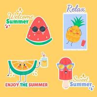 Karikatur Aufkleber Sommer- süß Gekritzel kawaii Eis Creme, Wassermelone, Ananas, Kalk. vektor