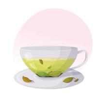 glas kopp med fat med grön ört- te. varm ört- te vektor