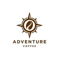 kaffe böna kompass Sol logotyp ikon, kaffe affär logotyp äventyr navigering begrepp stil vektor