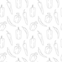 annorlunda paprikor mönster linje konst. färsk grönsaker i tecknad serie stil. sömlös mönster isolerat på vit bakgrund. hand dragen klotter vektor illustration.