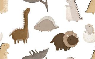 sömlös mönster med tecknad serie dino, söt dinosaurie vektor