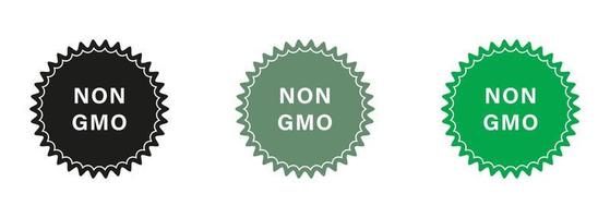 icke gmo grön och svart stämpel uppsättning. fri genetiskt ändrad produkt märka. bio eco Ingredienser för vegan symbol. vegetarian friska mat klistermärke. organisk natur bricka. isolerat vektor illustration.