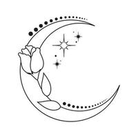 esoterisch Alchimie mystisch Magie Poster. Mond, Blume, Sterne, Punkte. spirituell Talisman, Tätowierung. Boho Illustration vektor