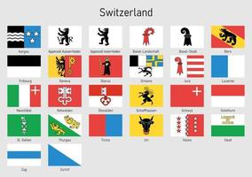 flaggor av de kantoner av schweiz, Allt swiss regioner flagga koll vektor