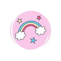 süß Logo oder Symbol Vektor mit Regenbogen und Sterne, Illustration auf Kreis mit Bürste Textur, zum Sozial Medien Geschichte und Highlights