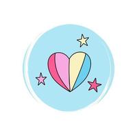 süß Logo oder Symbol Vektor mit Regenbogen Herz und Sterne, Illustration auf Kreis mit Bürste Textur, zum Sozial Medien Geschichte und Highlights