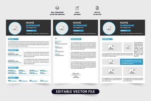 kreativ återuppta mall design med anställd portfölj. jobb Ansökan CV layout och omslag brev design med aqua blå och mörk färger. företags- kontor sysselsättning återuppta mall vektor. vektor